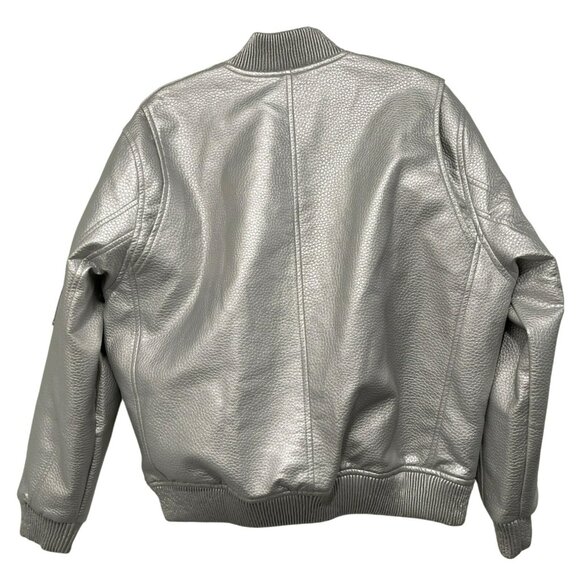 Blank NYC Metallic Silver Faux Leather Bomber Jacket Size Medium NWT - Picture 5 of 6